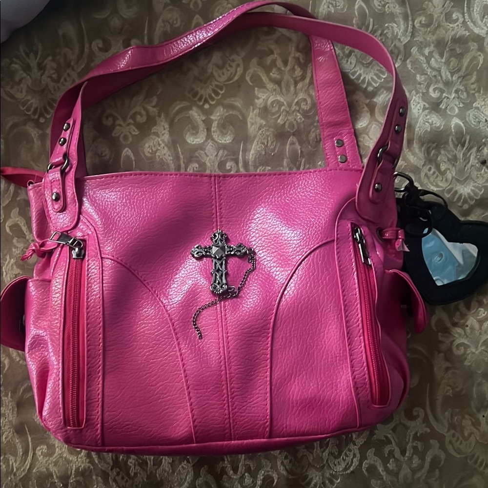 Chrome Hearts Vibrant Pink Shoulder Bag with Cross Detail